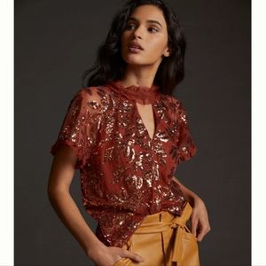 Anthropologie Cut-Out Sequined Blouse